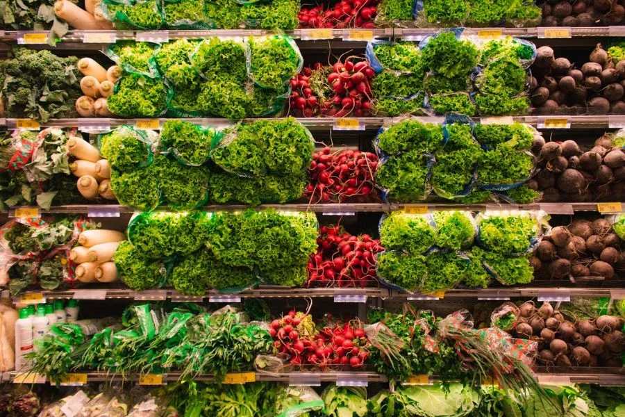 fresh greens produce in the grocery store